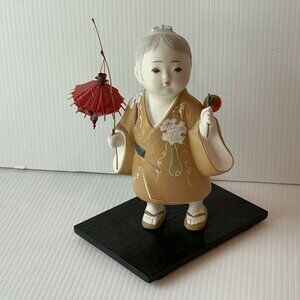 Vintage Japanese Hakata Mimasu Doll Geisha Ceramic Kimono Lantern Persimmon